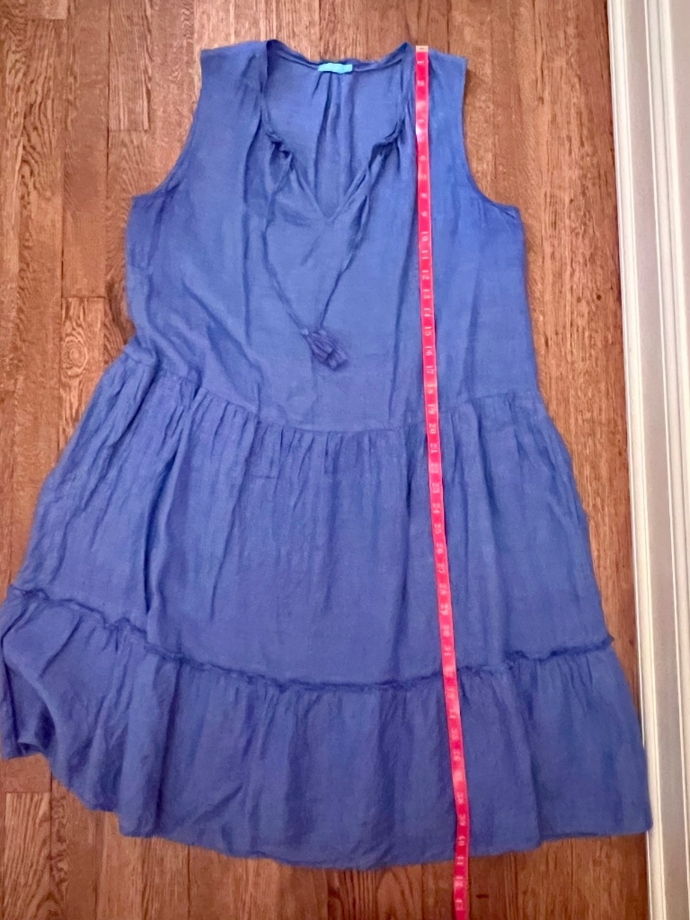 J MCLAUGHLIN Christa French Blue 100% Linen Tiered Dress Size L - Picture 9 of 9